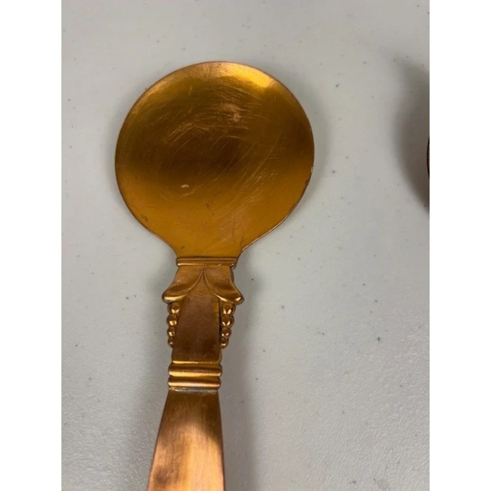 Vintage Copper Salad Serving Set Mid‎ Century Modern Spoon and Fork 12 Inch 2pc